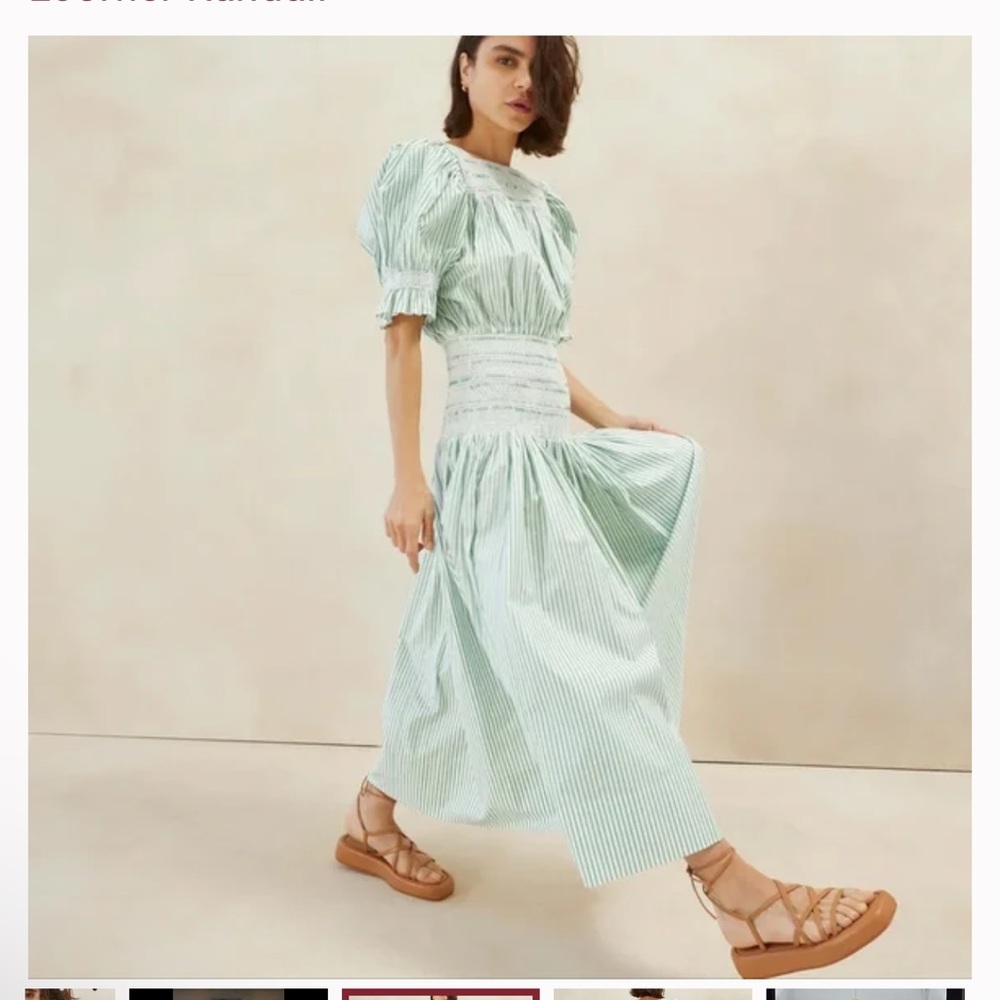 Loeffler Randall Anais Stripes Peasant Smocked Dress Mid-length Kelly Green